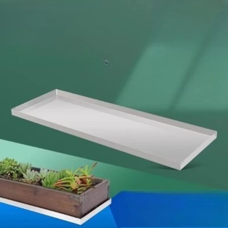 Extra Thick Stainless Steel Flower Pot Tray Rectangular Drainage Saucer XXL Planter Plate for Indoor Balcony Plant Box
