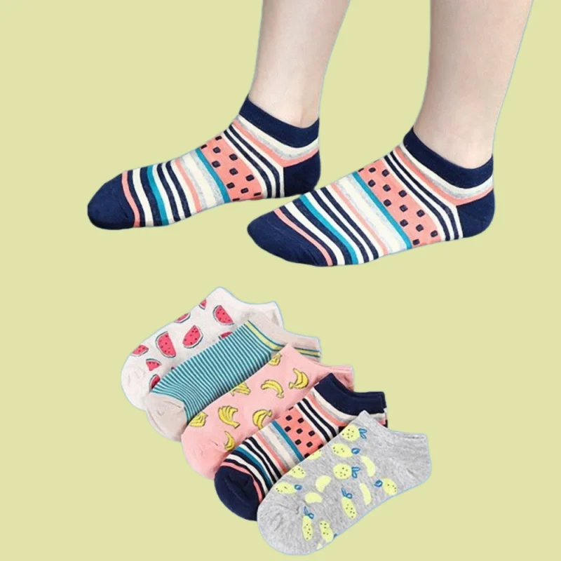 5/10 Pairs New High Quality Invisible Boat Socks Fresh Casual Socks Women Summer Cotton Ladies Socks Solid Color Fruit Socks