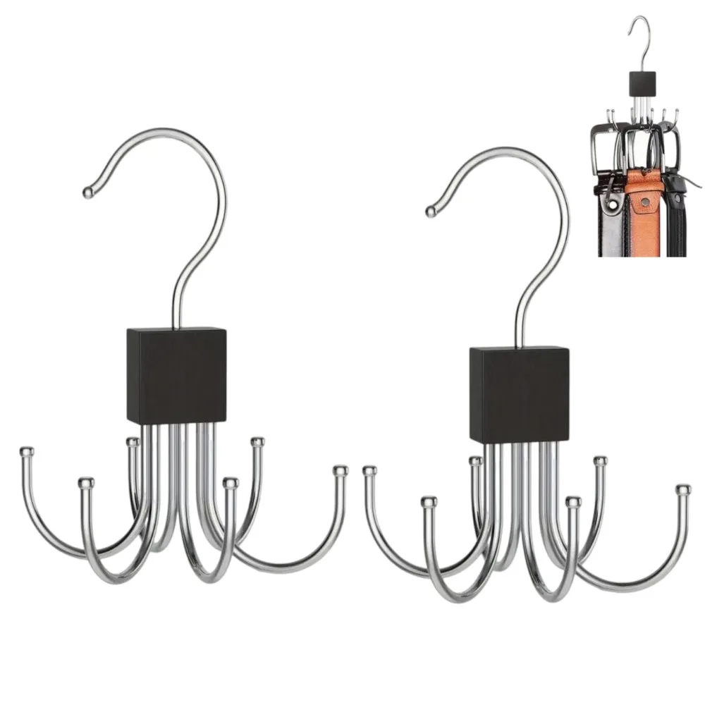 Rotatable Belt Hanger Hook  6 Hooks Closet Organizer Hook Durable Wardrobe Storage Rack For Belt Scarf Hat Tie Bag Household