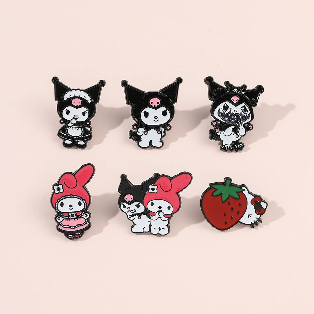 Anime Enamel Pin Kuromi Hello Kitty Badge Metal Brooch Kawaii Jewelry Jeans Jacket Lapel Pin Decoration Accessories Gifts