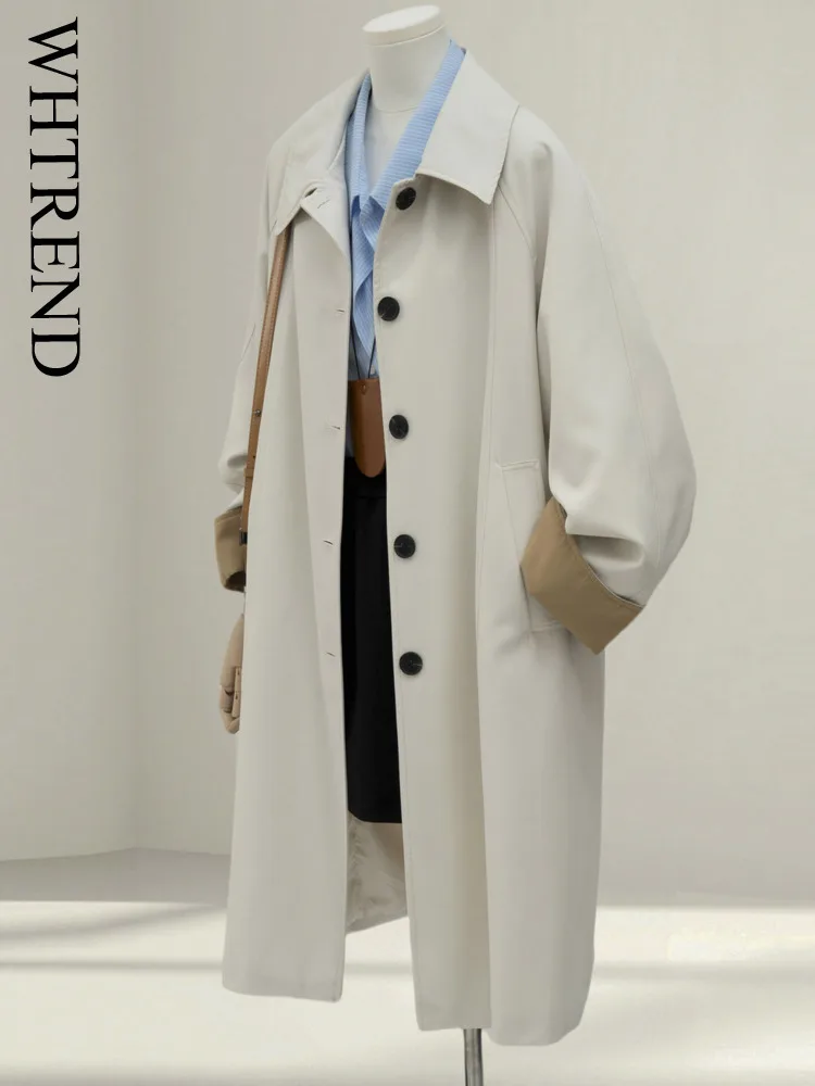 

WHTREND простой цветной плащ в корейском стиле для женщин, осень 2023, новая свободная повседневная куртка средней длины WH1601