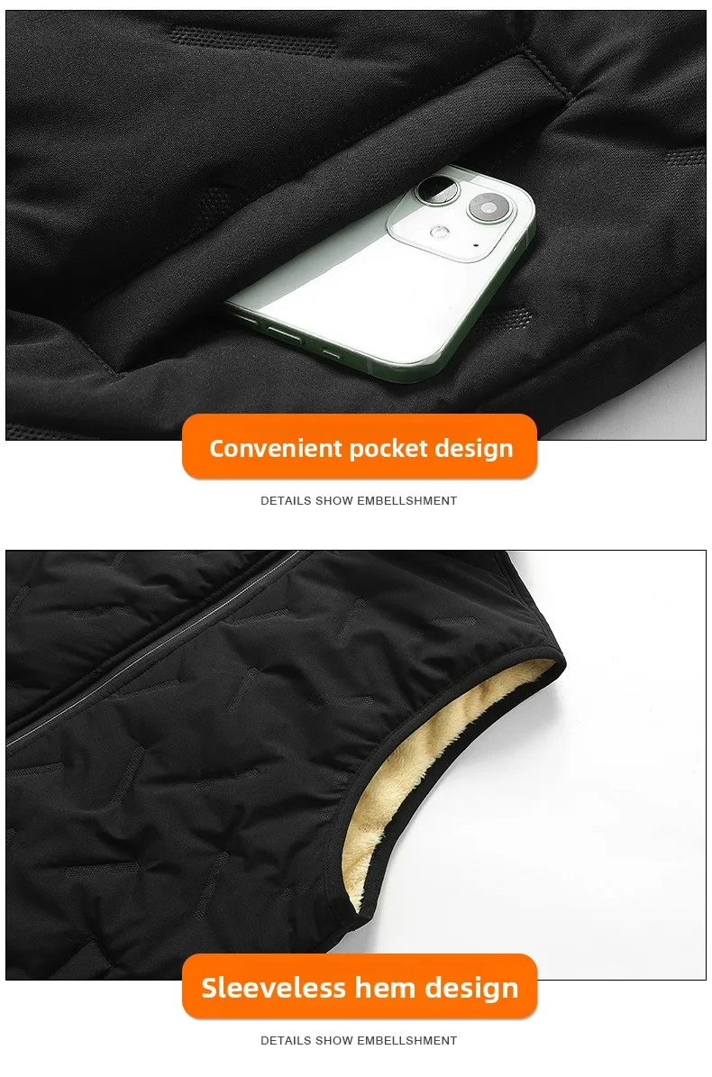 Herrenweste für Herbst und Winter, winddicht und warm, verdickte Kleidung, Stehkragen, warme Oberbekleidung – Detail 9