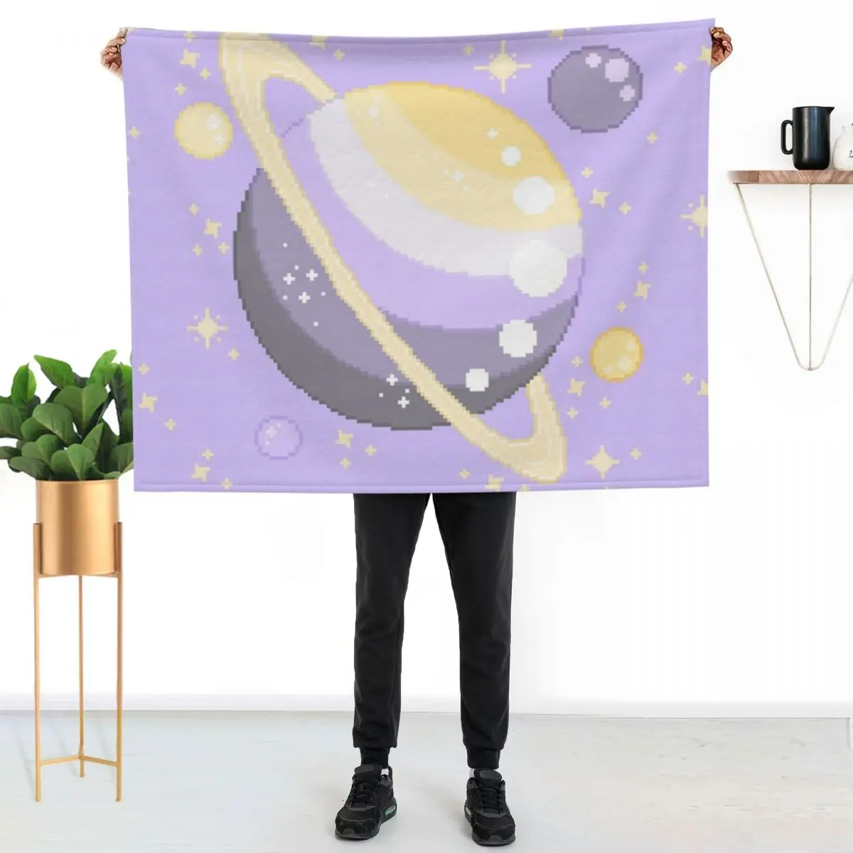 Nonbinary Pride Pixel Planet Throw Blanket All Season Soft Lightweight Blanket for Home