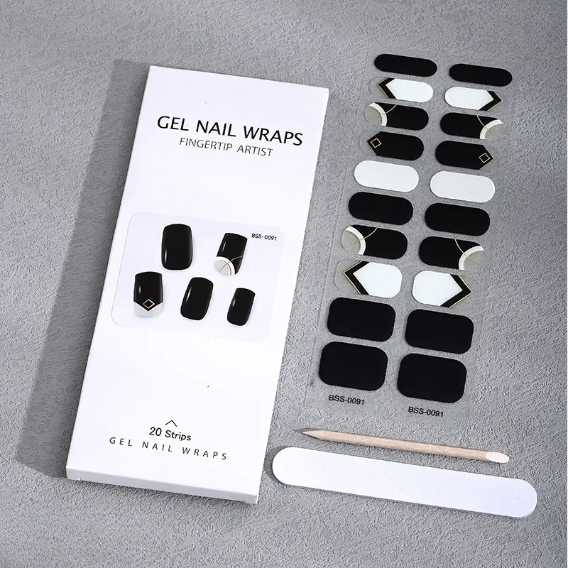 Black White Style Gel Nail Sticker UV Nail Polish Glue Semi Curing Fingertip Artist DIY Sticker Designer 3D Nail Art Decorations