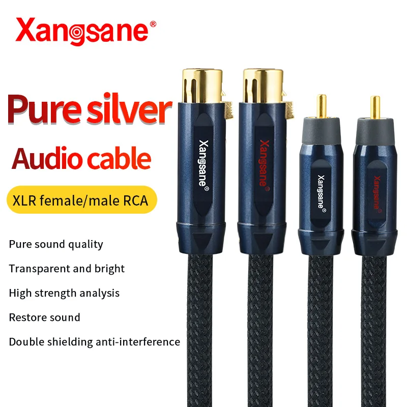 Xangsane one pair 4N sterling silver XLR male female to RCA audio cable power amplifier to CD player microphone adapter cable