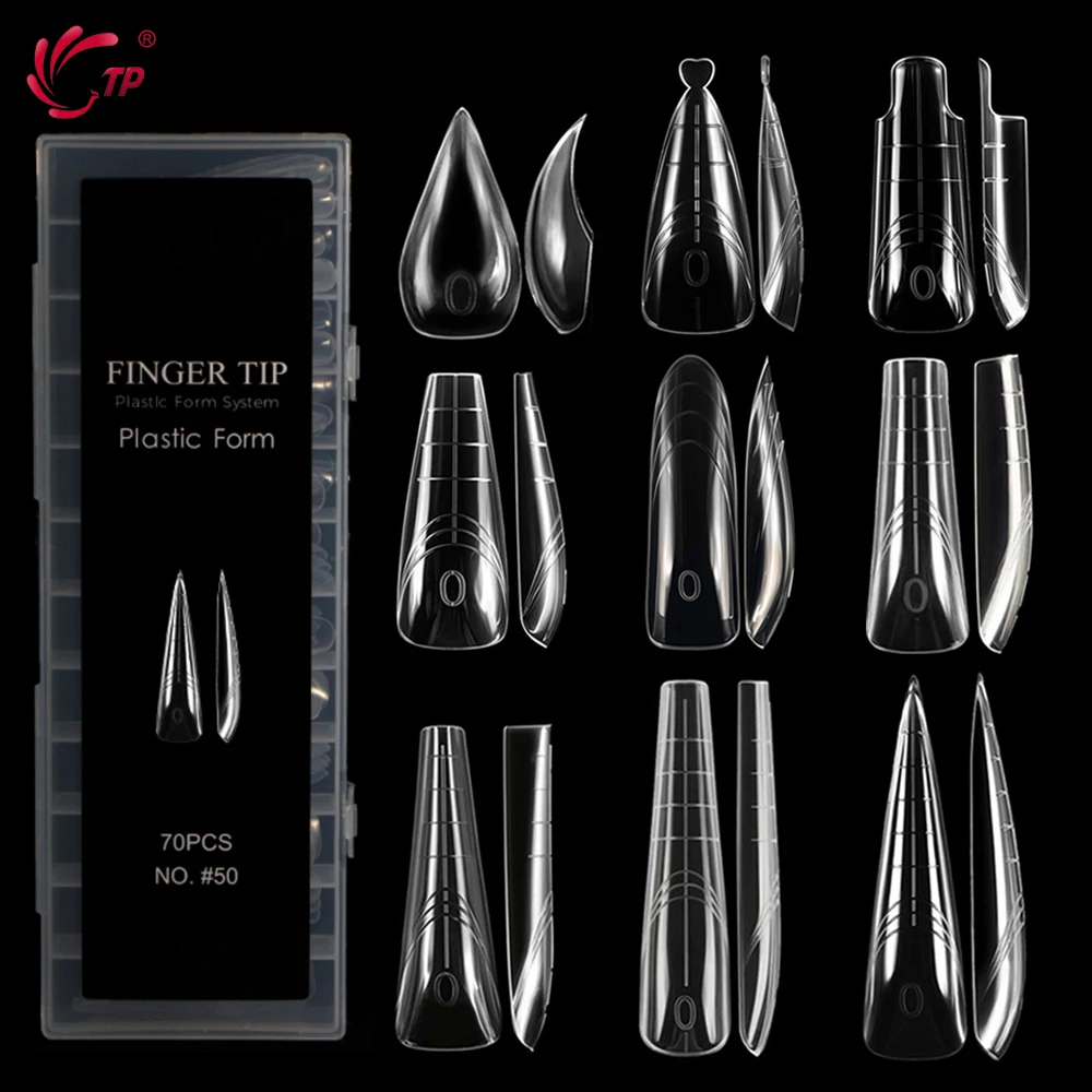 

TP New 70pcs/140pcs Clear Nail Dual Form Full Cover Nail Extension System Quick Building Gel Molds False Nail Tip Manicure Tools
