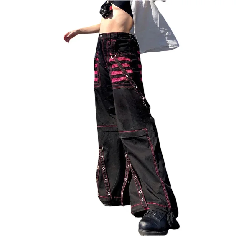 Gothic Women Punk Cargo Pants Dark Academia Aesthetic High Waist Baggy Trousers with Pockets Grunge Y2k Streetwear