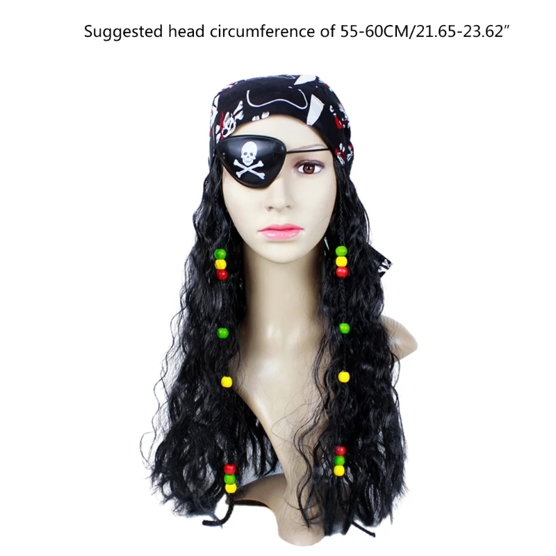 Costume Pirate d'halloween, perruque Pirate avec cache-œil, d'écharpe, accessoires Costume pour