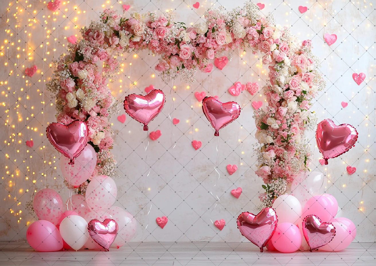 Fondo de fotografía del Día de San Valentín amor corazón flores globo 14 de febrero despedida de soltera decoración del banquete de boda foto fondo