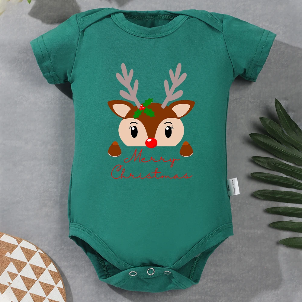 Christmas Reindeer Cartoon Cute Baby Girl Clothes Onesie Cotton Festival Vibes Romper Hot Sale Xmas Style Newborn Bodysuits