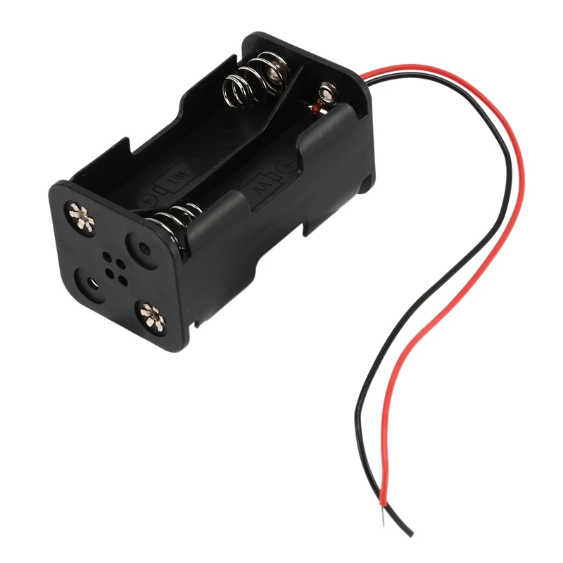 Black Tow Layers 4 x 1.5V AA Batteries Battery Holder Case Box w Wire Leads-AD33
