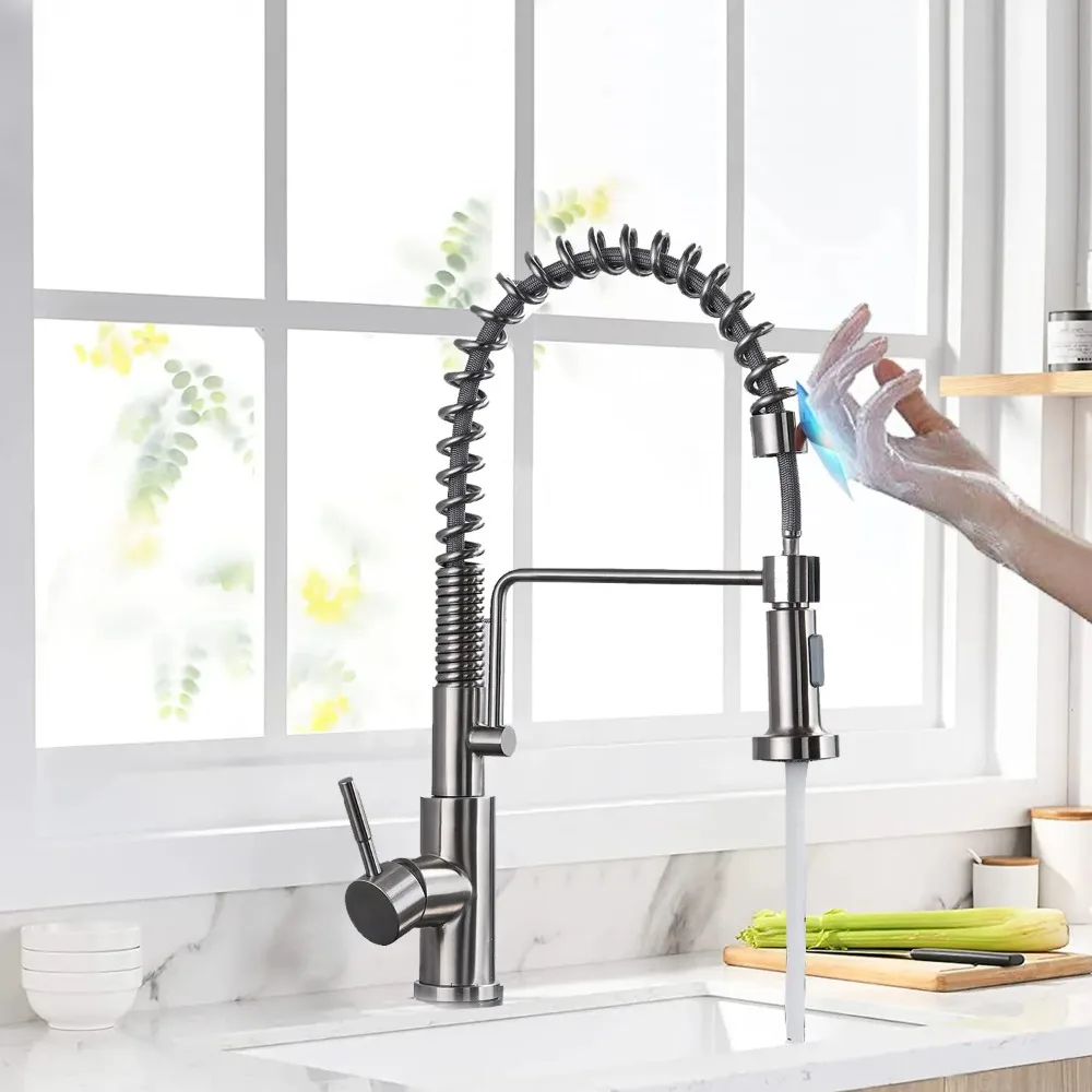 Touch On Kitchen sink Faucet Pull Down Sprayer Swivel Mixer Tap Single Lever
