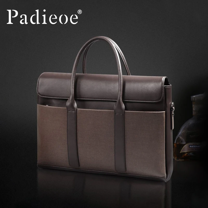 PADIEOE leather briefcase leather 16-inch computer bag business men\'s handbag large capacity file bag