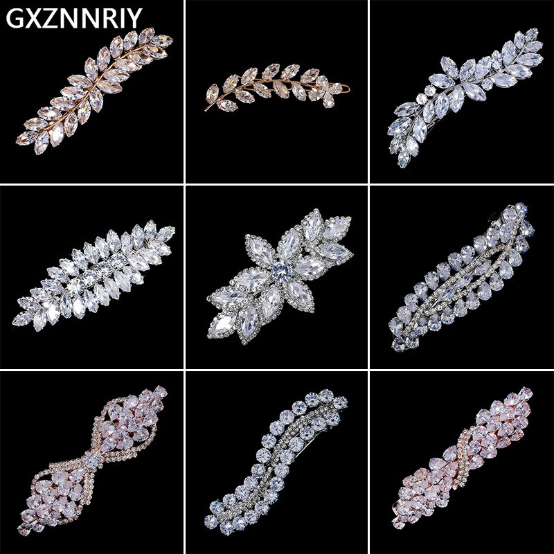 Fashion Cubic Zirconia Barrette Hair Clips for Women Girls Hairpin Bridal Wedding Hair Accessories Bride Headpiece Jewelry Gift