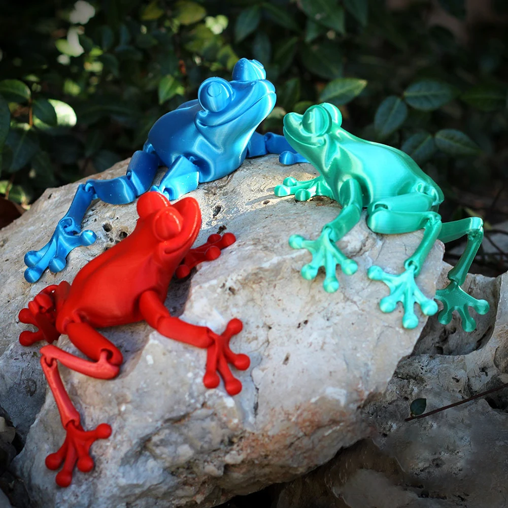 3D Printed Articulated Frog Model Plastic Articulated Frog Ornament Creative Artificial Frog Sculpture Home Office Decor