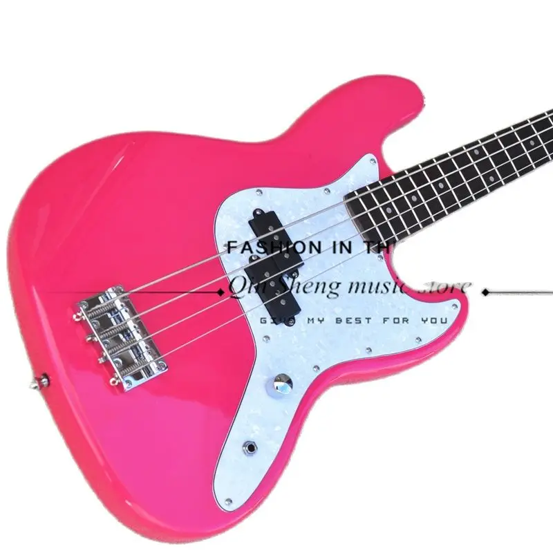 4 strings Electric Guitar Bass,Pink Bass,Basswood  Body,Maple Neck,White Pearl Pickguard