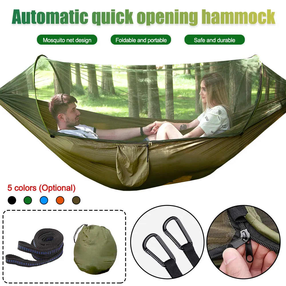 

Automatic Quick-opening Mosquito Net Hammock Outdoor Camping Pole Hammock swing Anti-rollover Rocking Chair 290x140cm