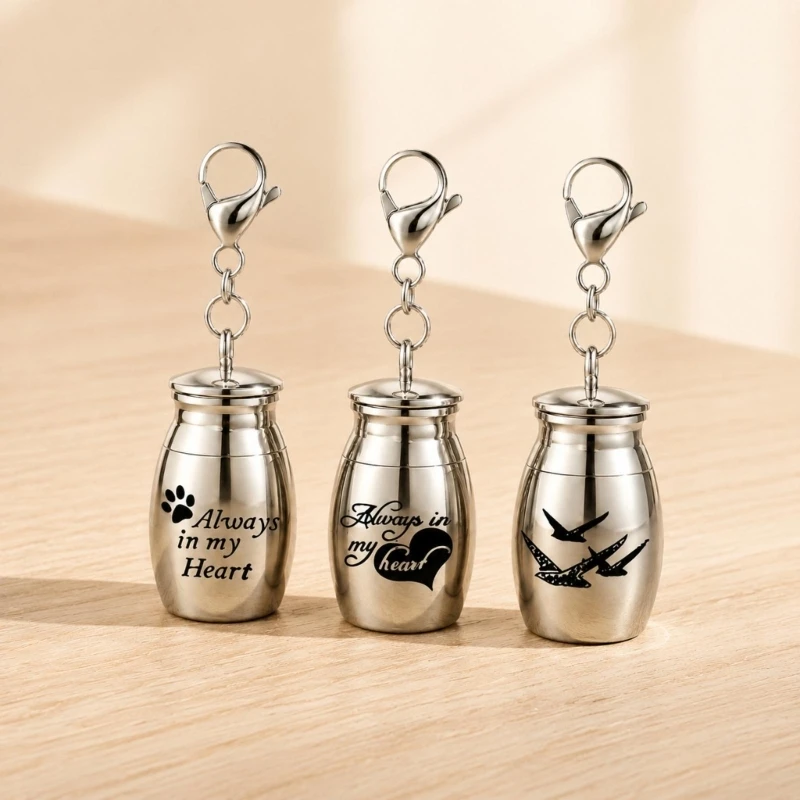 Urnen-Schlüsselanhänger-Set mit Stahlclips für Haare, 3er-Pack 3XUF – Detail 1