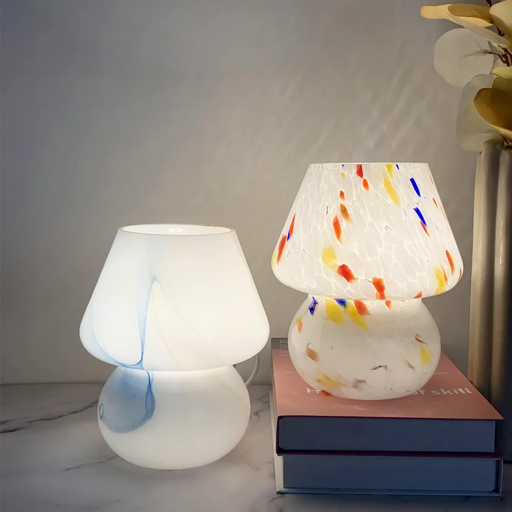 

Lamps Bedside Table Bedroom Glass Mushroom Lamp Led Room Decoration Aesthetic Night Vintage Decor Indoor Lighting Lights