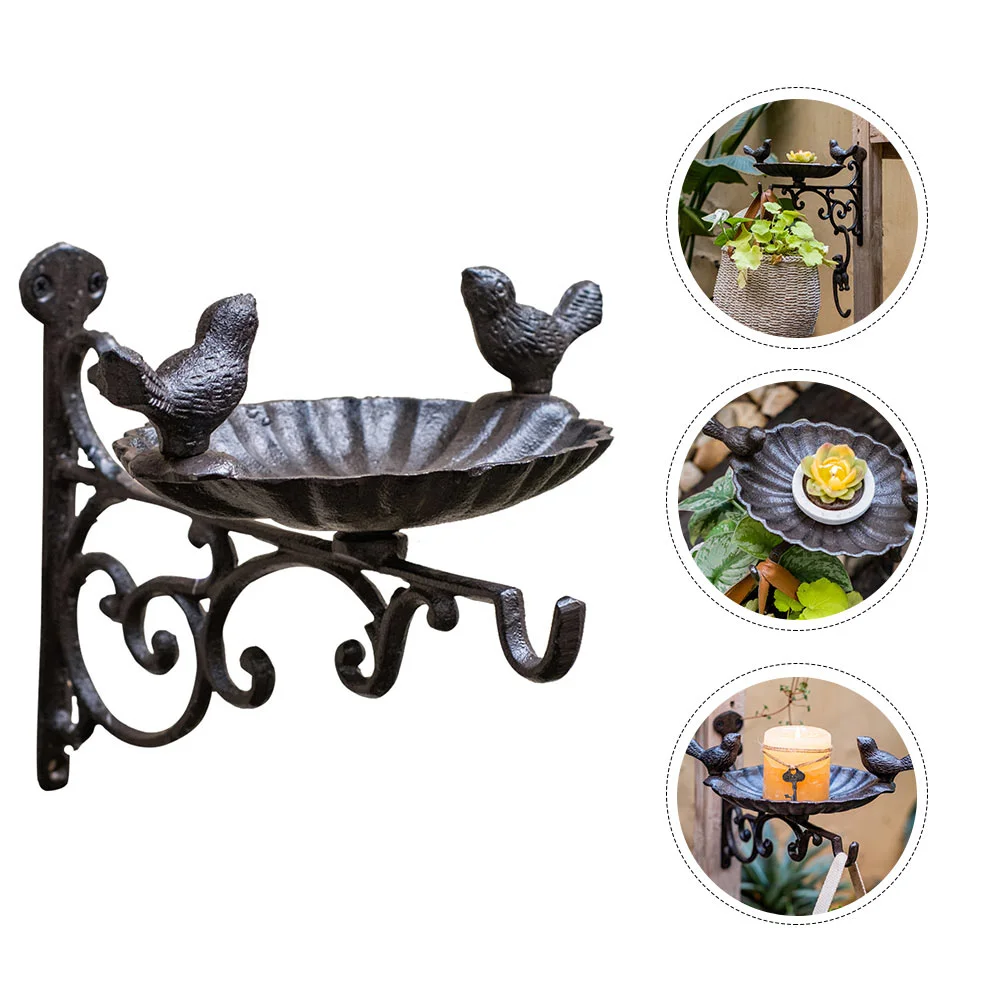 Wall Mounted Bird Food Bowl Hanging Frame Wall-mounted Bath Window Iron Basket Decorative Tray Wrought Feeder Crafts