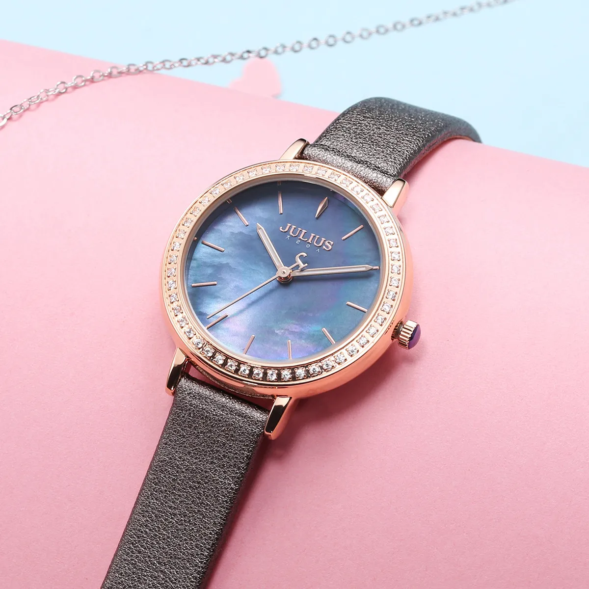 Julius Mother-of-pearl Lady Women's Watch Japan Mov't Retro Hours Fine Fashion Clock Real Leather Bracelet Girl's Birthday Gift