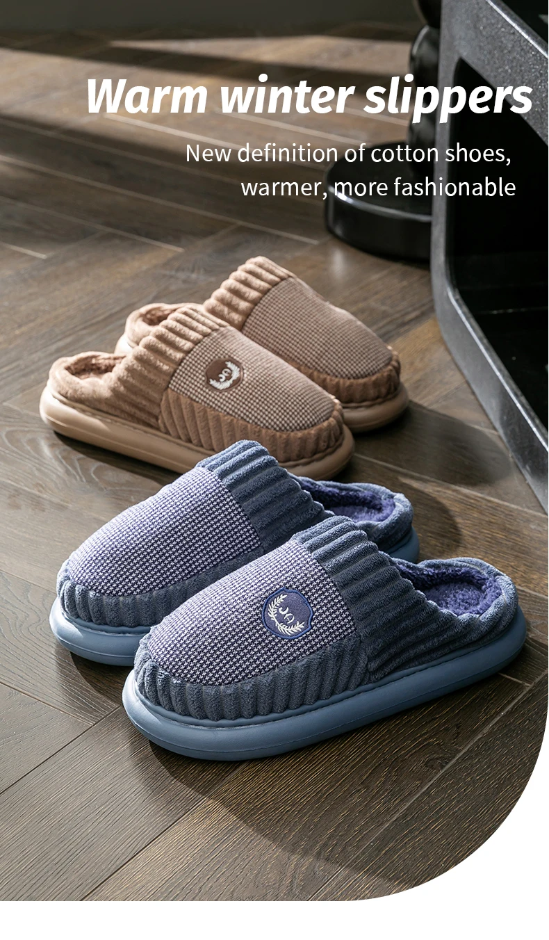 Herren-Plüsch-Fleece-Hausschuhe für den Winter, dicke EVA-Sohle mit bequemem Fußbett, weiche Hausschuhe für drinnen und draußen – Detail 3