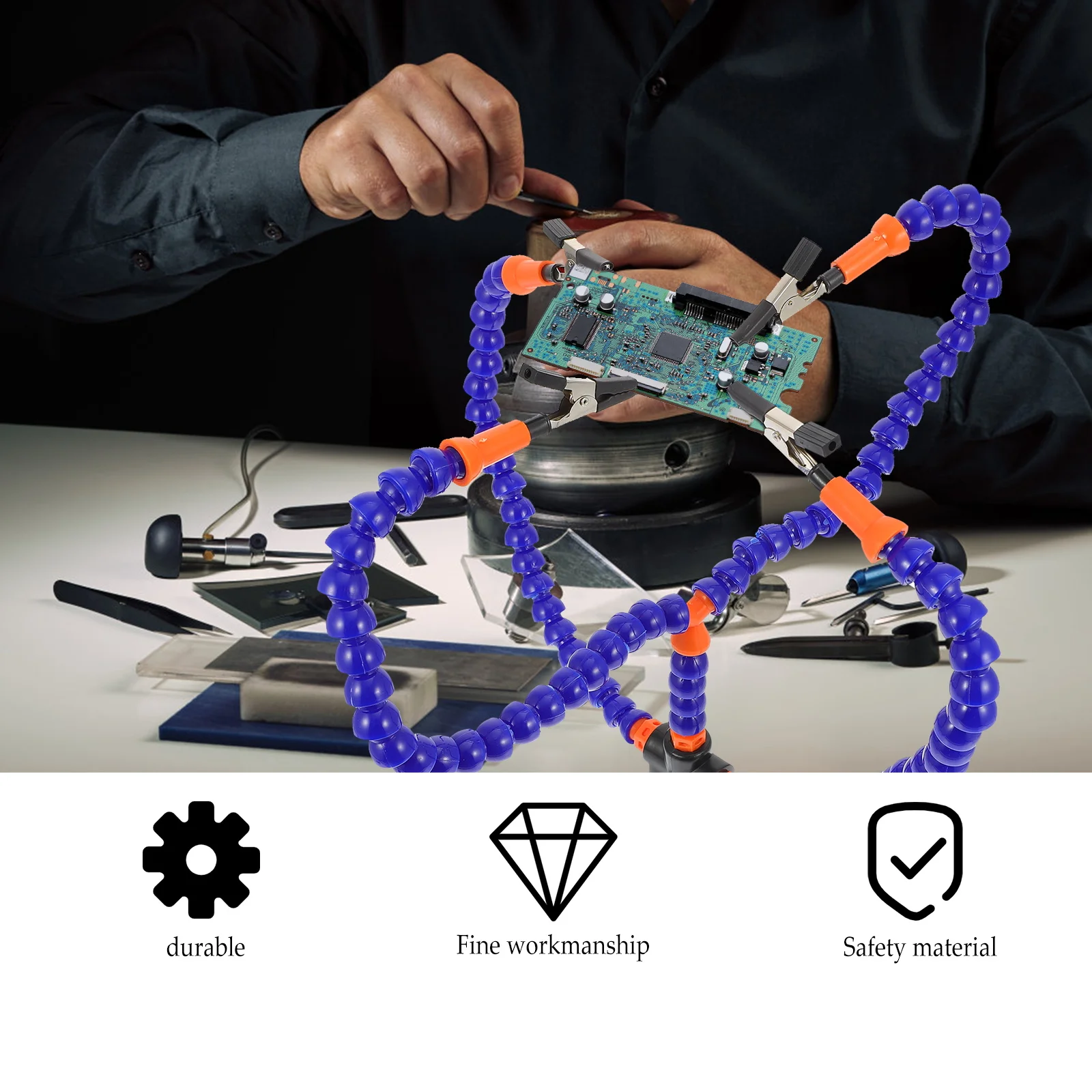 

1 set Soldering Station 360° Four Flexible Arms Platform Adjustable Welding Table Soldering Helping Hand Stand Alligator Clip