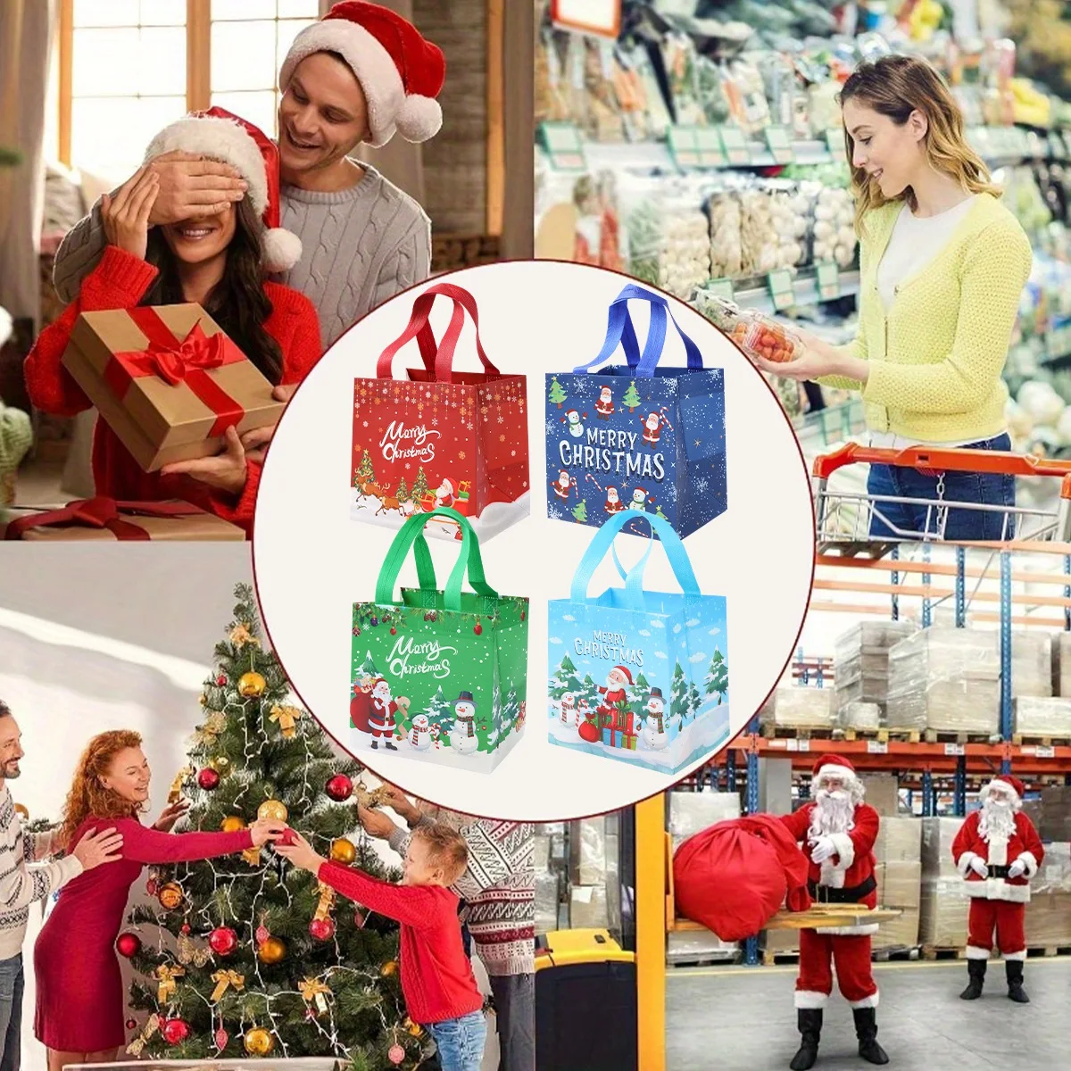 Christmas Santa Claus Non-woven Bag Navidad Natal Noel Tree Snowman Gift Bag Merry Christmas Decor For Home 2024 New Year 2025 images - 6