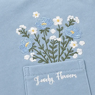 BARCALI Fall Blue French Terry Pocket Set 2pcs Children's Outfit Embroidery Design for Girl Boys And Baby Teenage Clothing Set