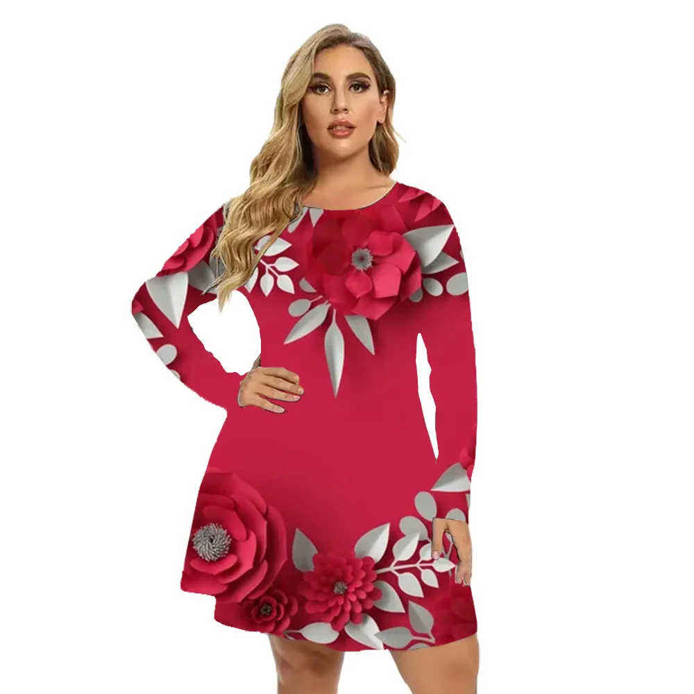 5XL 6XL Plus Size Women Clothing Fashion Long Sleeve Floral Printed Dresses Women For 2023 Autumn Big Sizes Casual Loose Dress