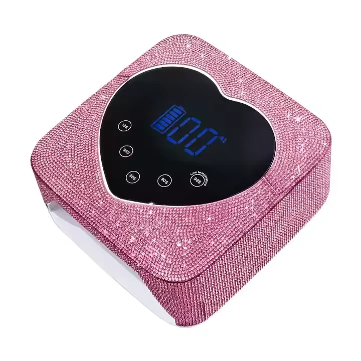 72W X20 Luxury AB Pink Rhinestones UV LED Nail Lamp Portable Cordless Gel Polish Nail Dryer Rechargeable for Professional Salon