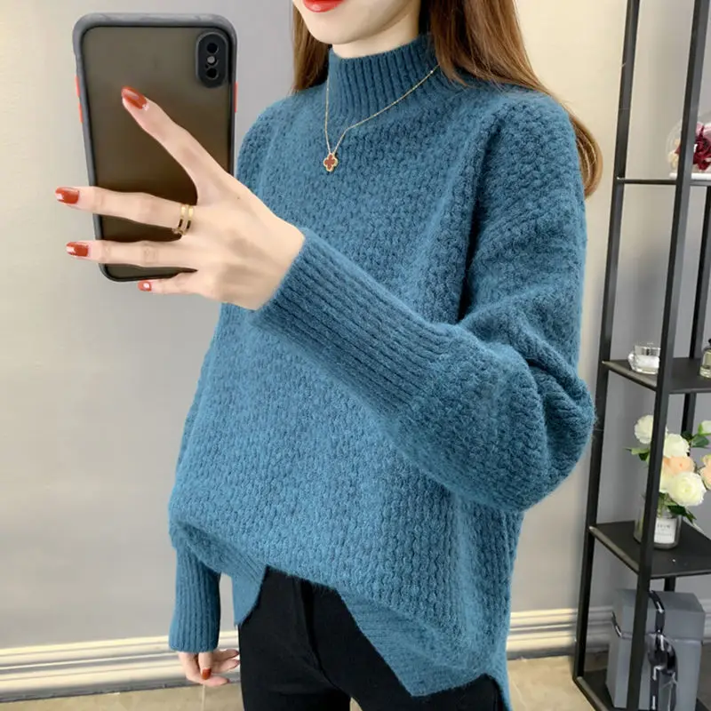 

Fashion New Women's Imitation Mink Cashmere Sweater Autumn and Winter Ladies Thickened Warm Sweater Female Knitted Base Shirt