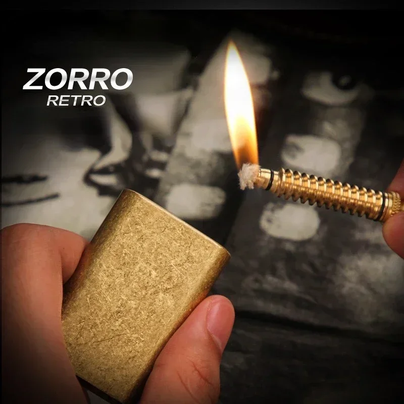 Zorro Original Pure Copper Match Retro Kerosene Oil Cigarettes Lighter Pull Ignition Fire Men's Smoking Tool Gift for Man