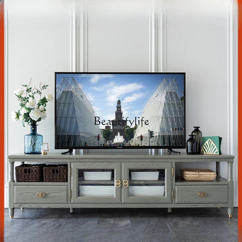 Niche Advanced Gray All Solid Wood TV Cabinet Modern Living Room American Furniture Pewter