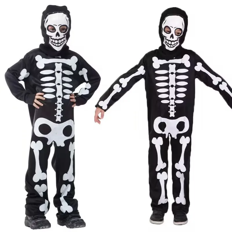 Ropa de Cosplay Unisex para niños, ropa con estampado de esqueleto, manga larga, una pieza, para exteriores, para Halloween, 2024