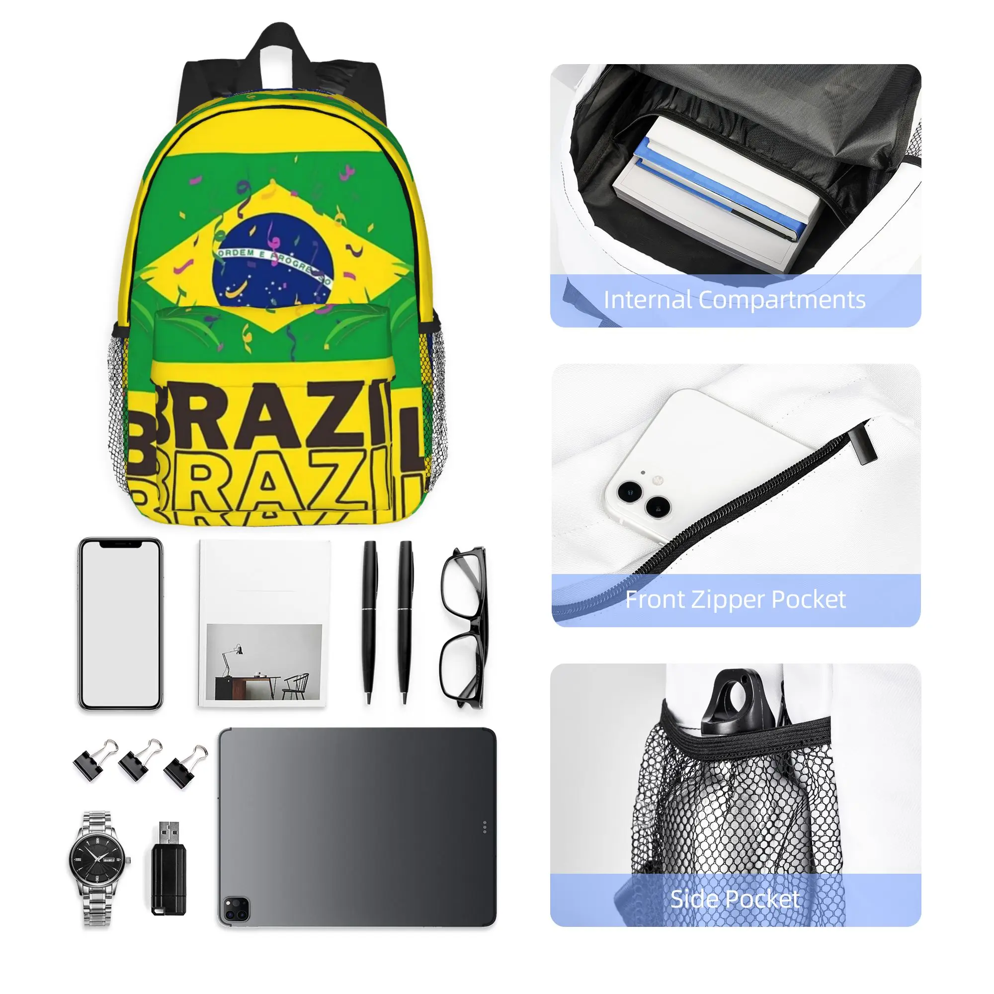 Brazil National Flag Backpack Hot Sale Daypack Large Capacity Boys Girls BookBag Shoulder Bags for Men Women School Bag