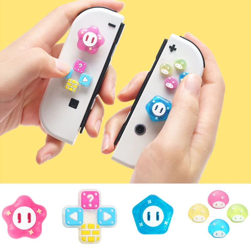 

Bling Mushroom Star Silicone Dpad Cross Button ABXY Key Sticker Skin Case For Switch/NS Oled Joy-con Thumb Stick Grip Cap Cover