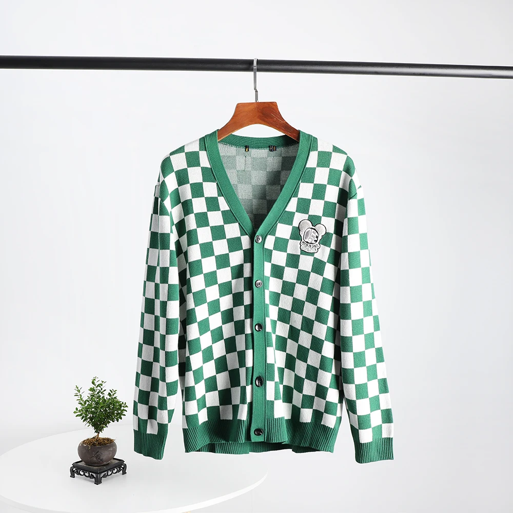 

Модный вязаный кардиган с V-образным вырезом, осенне-зимняя мужская трикотажная одежда, цветная тканая вышивка, трендовая верхняя одежда