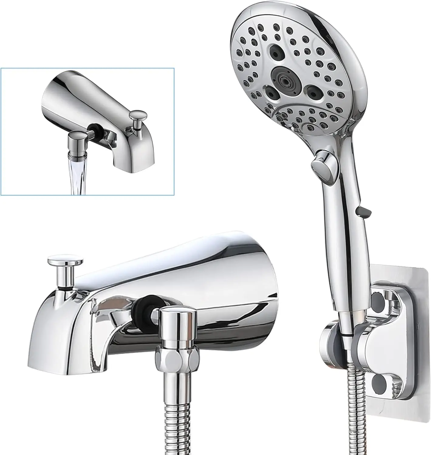 

All Metal Tub Spout with Diverter, 6 Settings Hand held Shower with ON/OFF Pause Switch, Bathtub Faucet with Sprayer Chrom