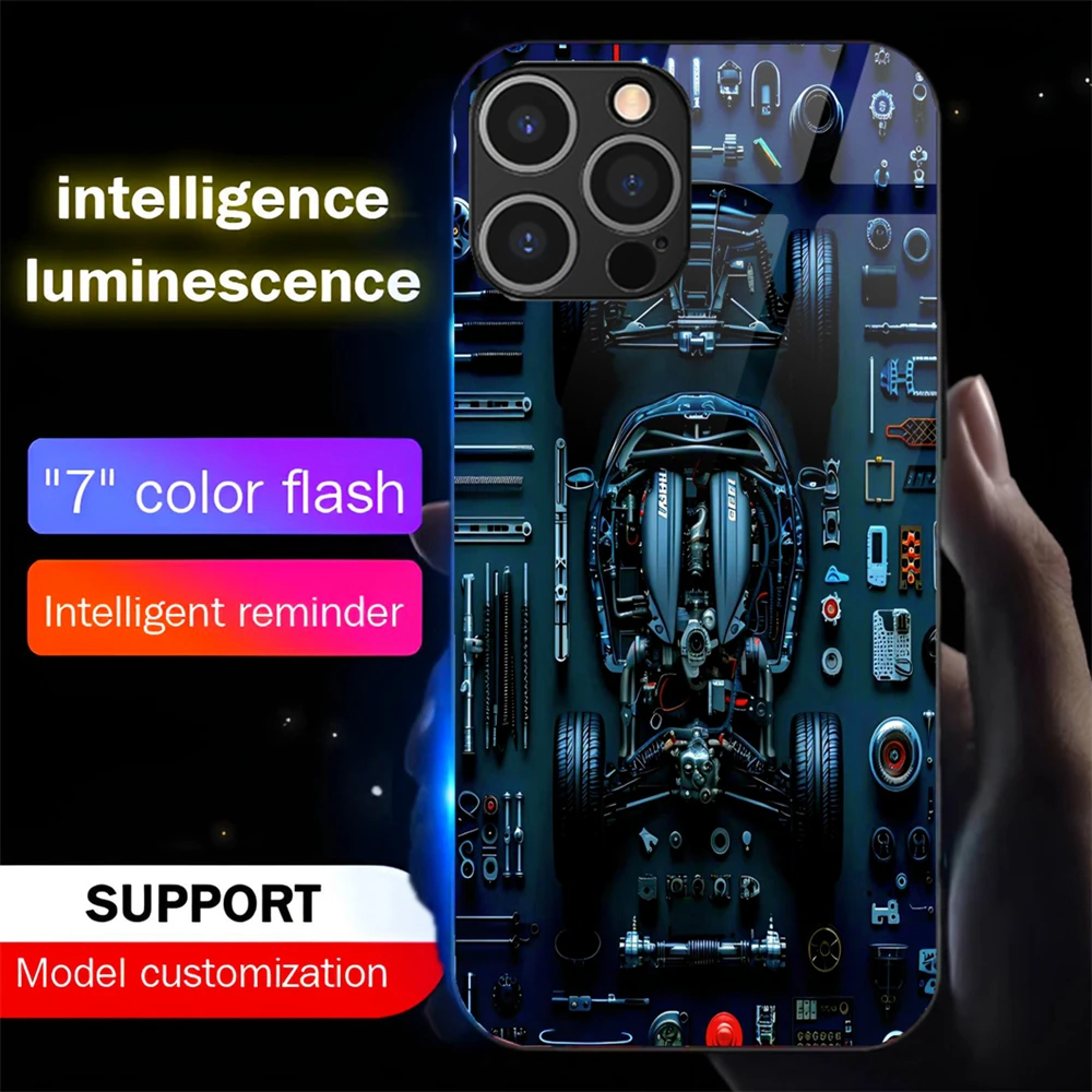 Punk Auto Parts Design Leuchtende Glas-LED-Telefonhülle mit Anruflicht und Blitzfunktion für Samsung S26 S25 S24 S23 S22 S21 Plus Ultra – Detail 10