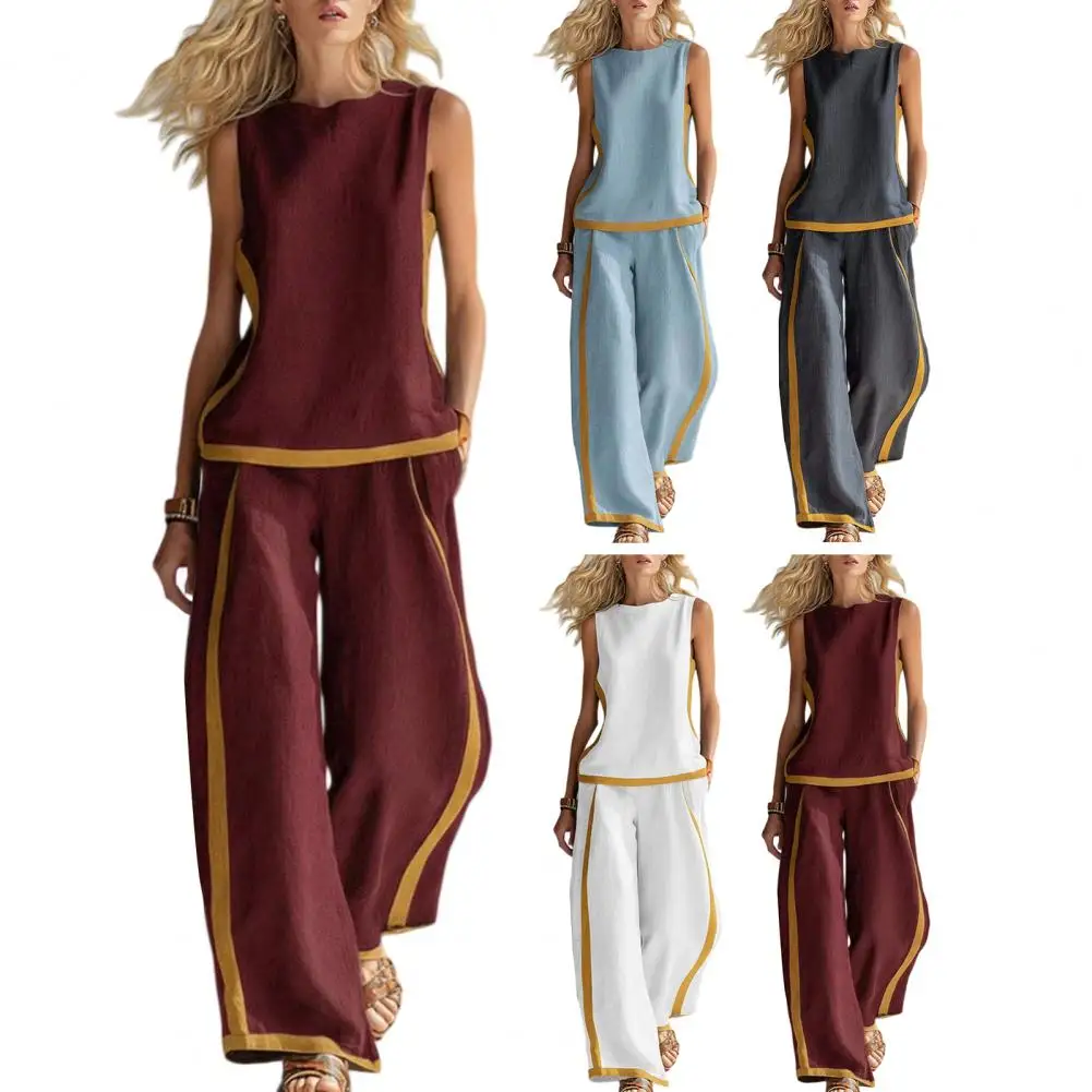 

Elegant Women's Vest Trouser Suits Sleeveless Wide Leg Pants Lady Set 2026 Spring Summer 2 Pieces Set Women New