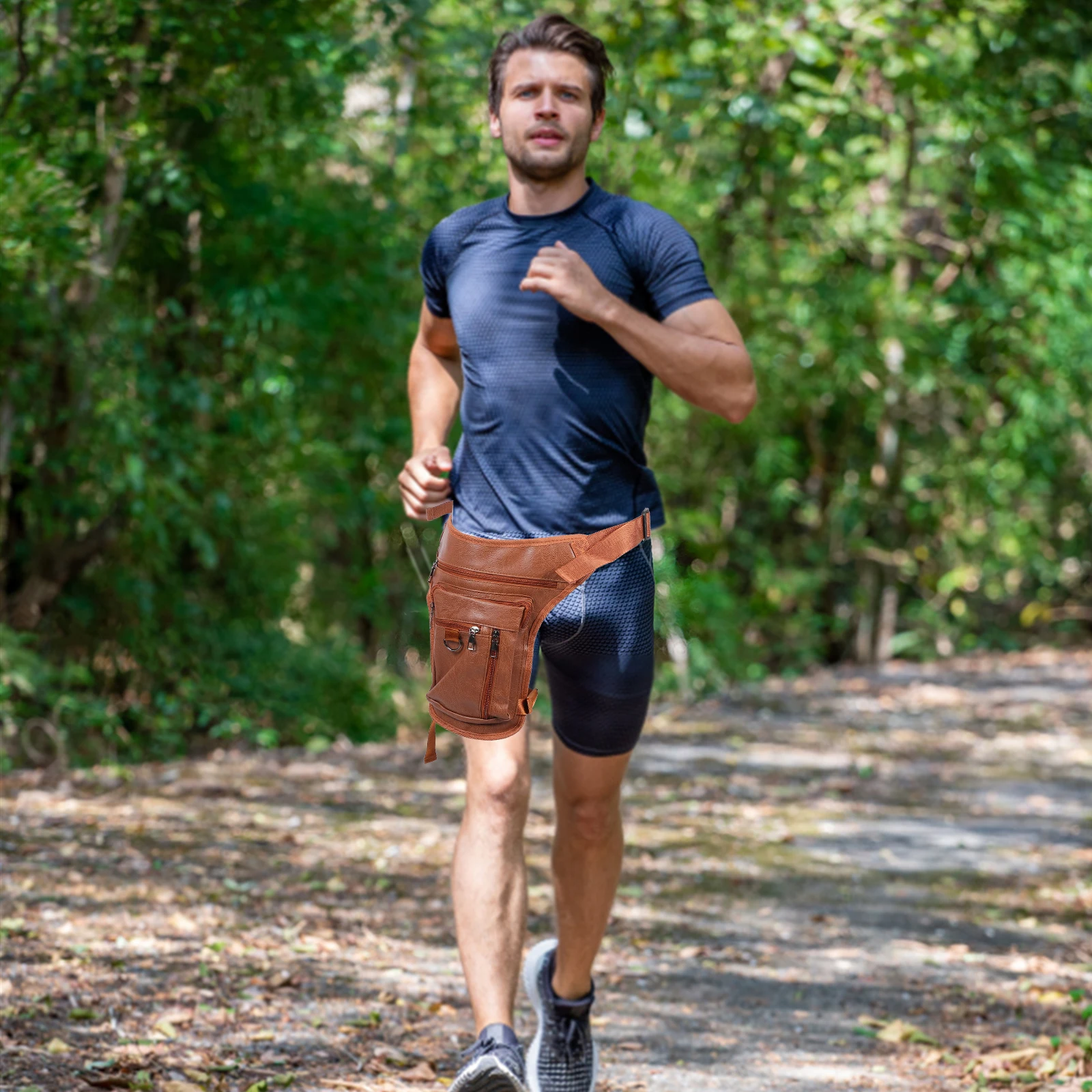 

Men Leg Bag PU New Fashion Outdoor Sports Phone Storage Camping Multi-function Pouches Drop Leg Pack waist Bag Brown