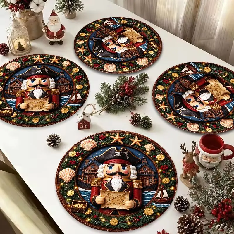 VIKAMA Silver Snow Nutcracker Round Placemat, 3 Designs, Table Mat for Kitchen Dining Party