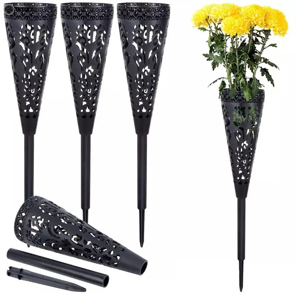 2Pcs Hollow Flower Holder Black Garden Flower Basket for Outdoor Courtyard Lawn Cemetery Grave Vase
