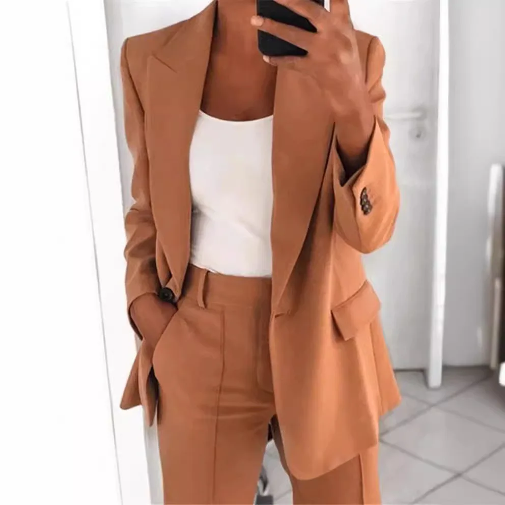 

Women's Blazer Casual Long-sleeved Top Solid Color Suit Collar Button Simple Temperament Commuter Plus Coat Blazer
