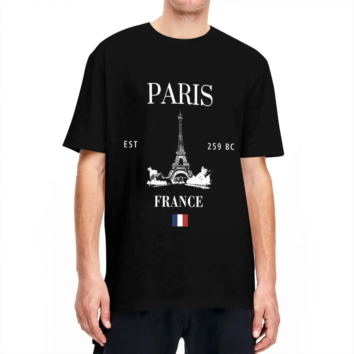 Men's T-Shirt Paris Eiffel Tower T-Shirts Harajuku French Flag Beach Tees Streetwear Casual Cotton Clothes Gift