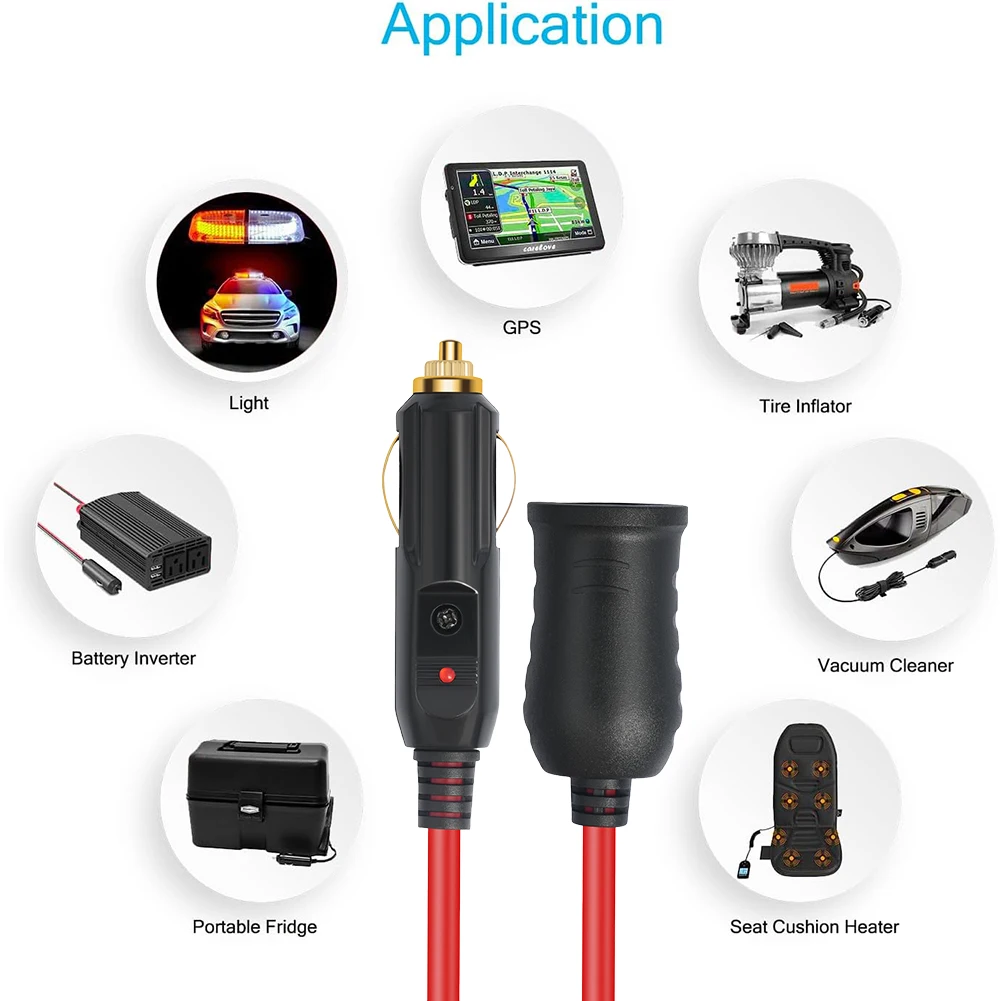 12V 24V 車用シガーソケット延長コード 12フィート ヘビーデューティー オートDC電源プラグコネクタ オスプラグ-メスソケット