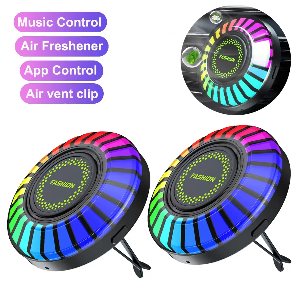 Intelligent Car Music Rhythm Light RGB LED Music Car Vent Light 256 Colors Option Sound App Control Air Freshener Ambient Lamp