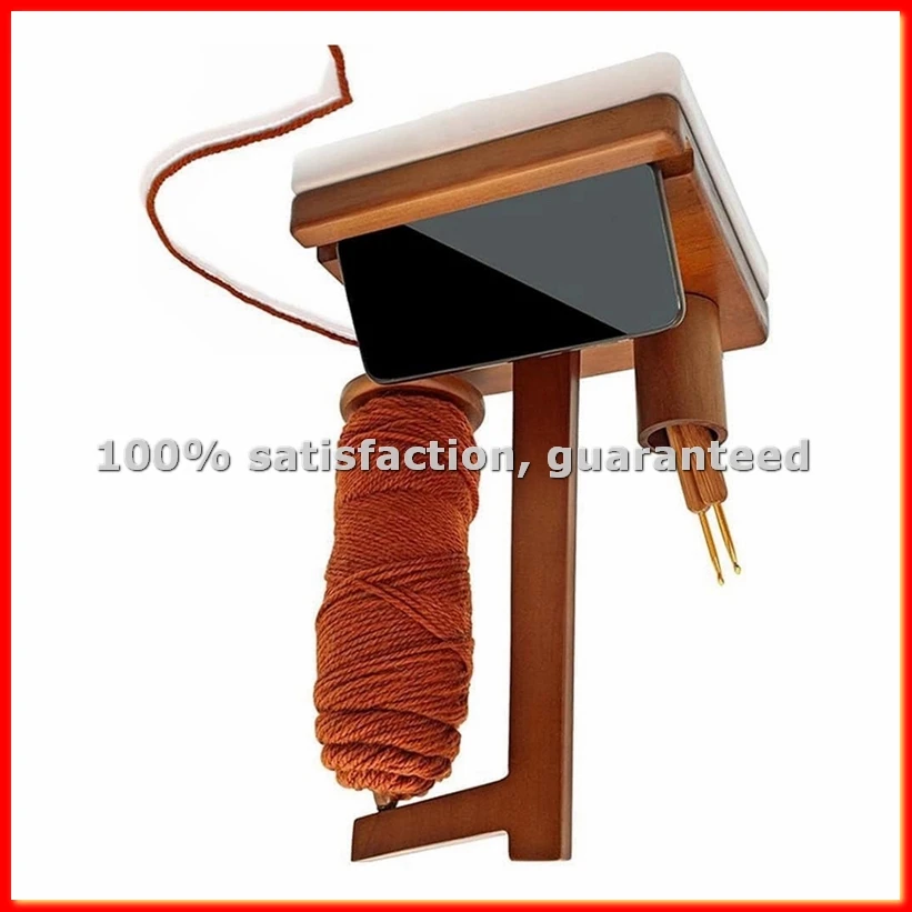 Wooden Yarn Holder Phone Stand, Wooden Yarn Holder with Phone Stand, Magnetic Wooden Yarn Spool Rack Brown-ABAM