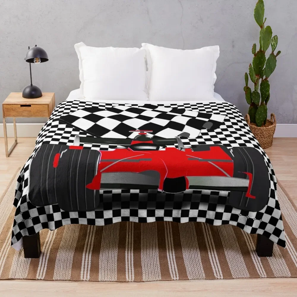 

RedRace Car with Checkered Flag Throw Blanket Plush warm winter Blankets